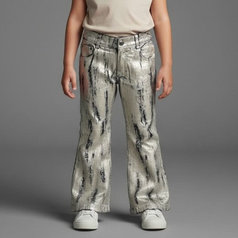 Vtg Route 66 Gray/Silver Metallic Snakeskin Denim Jeans Pants Girls Size 4